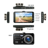 1080P Full HD 4" Dash Cam Dual Lens In Car Video Recorder With Rear Camera DVR