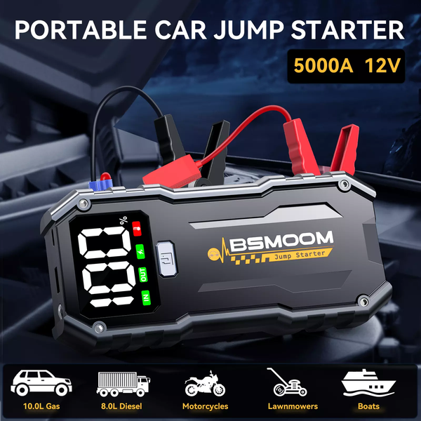 5000A Battery Booster Pack Car Jump Starter Power Bank USB Charger LCD Screen