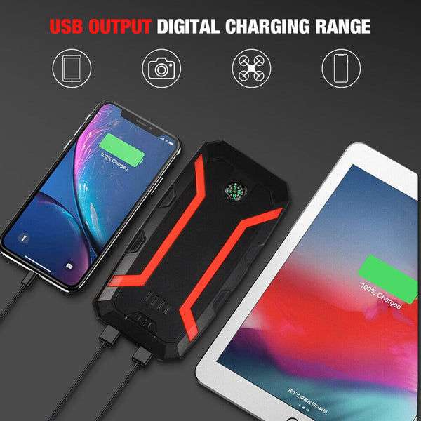 30000mAh Car Battery Booster 12V 600A Jump Starter Pack USB Charger Power Bank