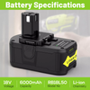 Ryobi 18V 6.0Ah ONE+ Power Tools Li-Ion Battery RB18L40 RB18L50 (2-Pack Set)