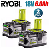 Ryobi 18V 6.0Ah ONE+ Power Tools Li-Ion Battery RB18L40 RB18L50 (2-Pack Set)